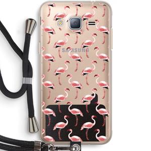 CaseCompany Flamingoprint groen: Samsung Galaxy J3 (2016) Transparant Hoesje met koord