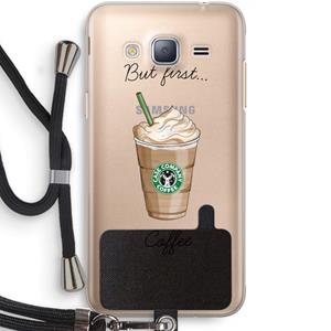 CaseCompany But first coffee: Samsung Galaxy J3 (2016) Transparant Hoesje met koord