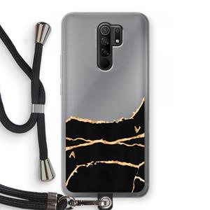 CaseCompany Gouden marmer: Xiaomi Redmi 9 Transparant Hoesje met koord