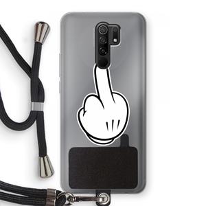 CaseCompany Middle finger white: Xiaomi Redmi 9 Transparant Hoesje met koord