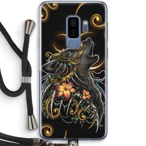 CaseCompany Huilende Wolf: Samsung Galaxy S9 Plus Transparant Hoesje met koord