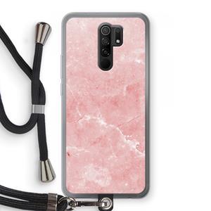 CaseCompany Roze marmer: Xiaomi Redmi 9 Transparant Hoesje met koord