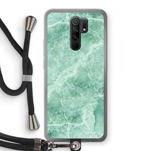 CaseCompany Groen marmer: Xiaomi Redmi 9 Transparant Hoesje met koord