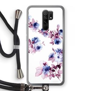 CaseCompany Waterverf bloemen: Xiaomi Redmi 9 Transparant Hoesje met koord