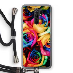 CaseCompany Neon bloemen: Xiaomi Redmi 9 Transparant Hoesje met koord