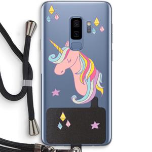 CaseCompany Roze eenhoorn: Samsung Galaxy S9 Plus Transparant Hoesje met koord
