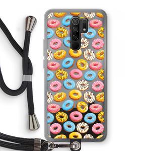 CaseCompany Pink donuts: Xiaomi Redmi 9 Transparant Hoesje met koord
