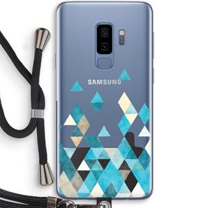 CaseCompany Gekleurde driehoekjes blauw: Samsung Galaxy S9 Plus Transparant Hoesje met koord