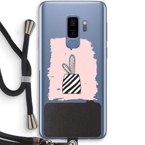 CaseCompany Zwart-wit cactus: Samsung Galaxy S9 Plus Transparant Hoesje met koord
