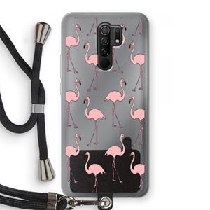 CaseCompany Anything Flamingoes: Xiaomi Redmi 9 Transparant Hoesje met koord