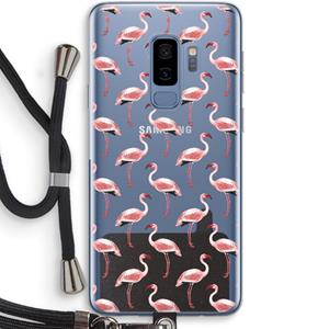 CaseCompany Flamingoprint groen: Samsung Galaxy S9 Plus Transparant Hoesje met koord