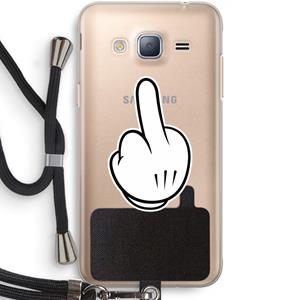 CaseCompany Middle finger white: Samsung Galaxy J3 (2016) Transparant Hoesje met koord