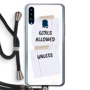 CaseCompany No Girls Allowed Unless: Samsung Galaxy A20s Transparant Hoesje met koord