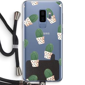 CaseCompany Cactusprint roze: Samsung Galaxy S9 Plus Transparant Hoesje met koord