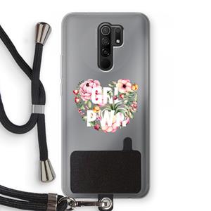 CaseCompany GRL PWR Flower: Xiaomi Redmi 9 Transparant Hoesje met koord