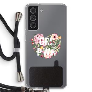 CaseCompany GRL PWR Flower: Samsung Galaxy S21 FE Transparant Hoesje met koord