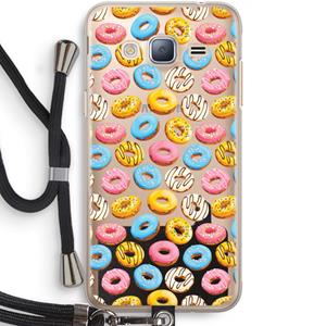 CaseCompany Pink donuts: Samsung Galaxy J3 (2016) Transparant Hoesje met koord