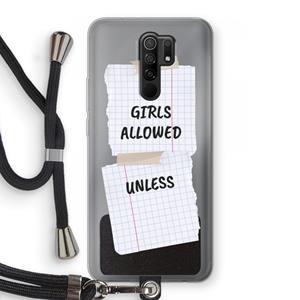 CaseCompany No Girls Allowed Unless: Xiaomi Redmi 9 Transparant Hoesje met koord