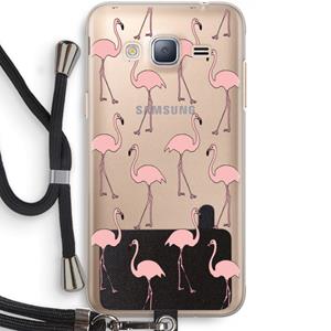 CaseCompany Anything Flamingoes: Samsung Galaxy J3 (2016) Transparant Hoesje met koord