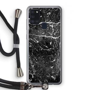 CaseCompany Zwart marmer: Samsung Galaxy A21s Transparant Hoesje met koord