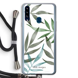 CaseCompany Tropical watercolor leaves: Samsung Galaxy A20s Transparant Hoesje met koord