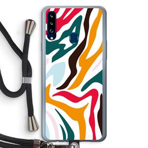 CaseCompany Colored Zebra: Samsung Galaxy A20s Transparant Hoesje met koord