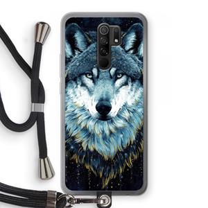 CaseCompany Darkness Wolf: Xiaomi Redmi 9 Transparant Hoesje met koord