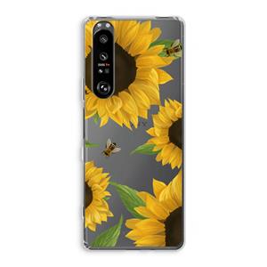 CaseCompany Sunflower and bees: Sony Xperia 1 III Transparant Hoesje