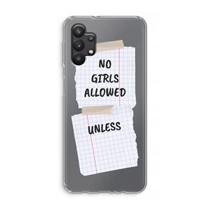 CaseCompany No Girls Allowed Unless: Samsung Galaxy A32 5G Transparant Hoesje