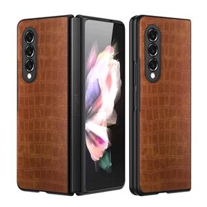 Lunso Croco patroon cover hoes - Samsung Galaxy Z Fold3 - Bruin