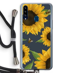 CaseCompany Sunflower and bees: Samsung Galaxy A20s Transparant Hoesje met koord