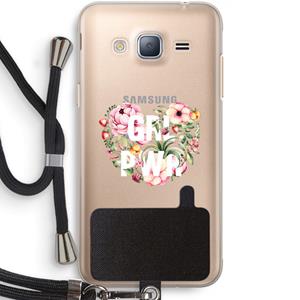 CaseCompany GRL PWR Flower: Samsung Galaxy J3 (2016) Transparant Hoesje met koord