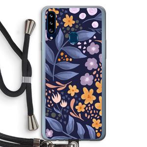 CaseCompany Flowers with blue leaves: Samsung Galaxy A20s Transparant Hoesje met koord