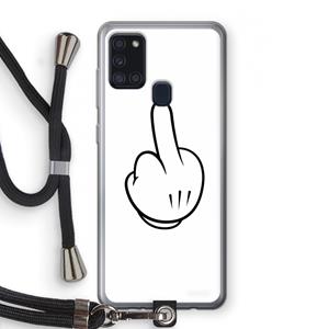 CaseCompany Middle finger white: Samsung Galaxy A21s Transparant Hoesje met koord