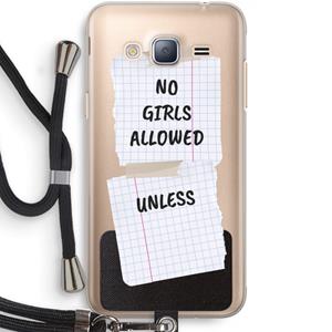 CaseCompany No Girls Allowed Unless: Samsung Galaxy J3 (2016) Transparant Hoesje met koord