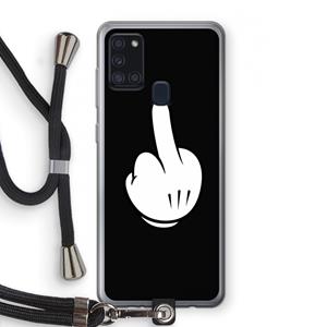 CaseCompany Middle finger black: Samsung Galaxy A21s Transparant Hoesje met koord