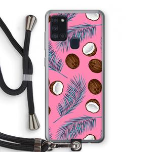 CaseCompany Kokosnoot roze: Samsung Galaxy A21s Transparant Hoesje met koord