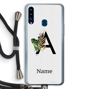CaseCompany Charcoal Flora: Samsung Galaxy A20s Transparant Hoesje met koord