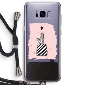 CaseCompany Zwart-wit cactus: Samsung Galaxy S8 Plus Transparant Hoesje met koord