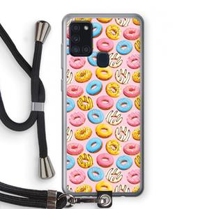 CaseCompany Pink donuts: Samsung Galaxy A21s Transparant Hoesje met koord