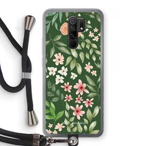 CaseCompany Botanical green sweet flower heaven: Xiaomi Redmi 9 Transparant Hoesje met koord