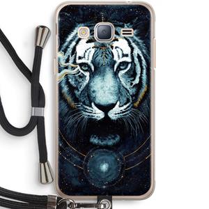 CaseCompany Darkness Tiger: Samsung Galaxy J3 (2016) Transparant Hoesje met koord