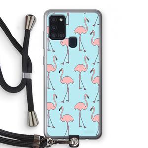CaseCompany Anything Flamingoes: Samsung Galaxy A21s Transparant Hoesje met koord