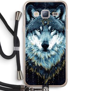 CaseCompany Darkness Wolf: Samsung Galaxy J3 (2016) Transparant Hoesje met koord