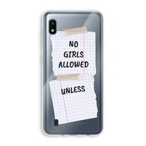 CaseCompany No Girls Allowed Unless: Samsung Galaxy A10 Transparant Hoesje