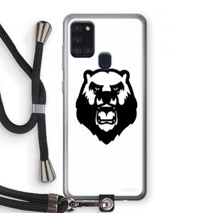 CaseCompany Angry Bear (white): Samsung Galaxy A21s Transparant Hoesje met koord