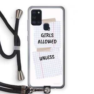 CaseCompany No Girls Allowed Unless: Samsung Galaxy A21s Transparant Hoesje met koord