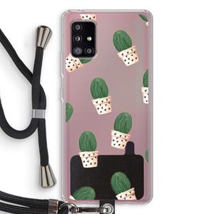 CaseCompany Cactusprint roze: Samsung Galaxy A51 5G Transparant Hoesje met koord
