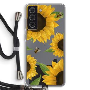 CaseCompany Sunflower and bees: Samsung Galaxy S21 FE Transparant Hoesje met koord