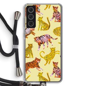 CaseCompany Cute Tigers and Leopards: Samsung Galaxy S21 FE Transparant Hoesje met koord